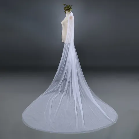Long Bridal Wedding Veil Soft Mesh With Metal Comb Double Layer Plain Cathedral Train Wedding Party Accessory For Women