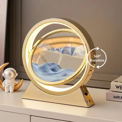 Lámpara de Mesa de Arte de Arena Movediza 3D LED Pintura Redonda Luz Nocturna Adorno de Escritorio Creativo Para Decoración de Casa Dormitorio Regalo
