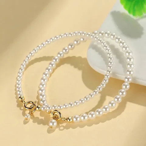 Women Elegant Minimalist Alloy Artificial Pearl Bead Bracelet White Gold Plated Small Round Beads Fashion Jewelry Gift