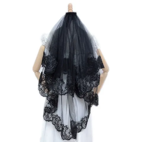 Doppelschichtige Spitze Bestickt Brautschleier Mit Haarkamm Elegant Mesh Hochzeit Haarschmuck Für Halloween Kostüm Fotografie Damen