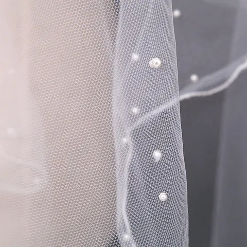 Elegant Single Layer Scallop Edge Bridal Veil With Artificial Pearl Mesh Wedding Veil For Party Photography Women Hair Accessories