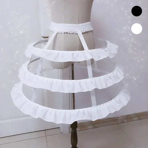 Lolita Birdcage Petticoat For Women 3 Steel Hoops Fishbone Skirt Support With Ruffles Adjustable Cosplay Underskirt For Maid Dress