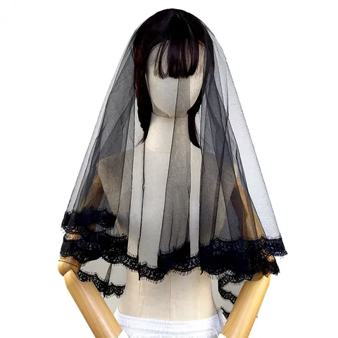Eleganter Wimpernspitze Brautschleier Einlagiger Netztüll Hochzeitsschleier Für Braut Gotische Schwarz Weiß Hochzeits Haarschmuck