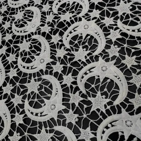 White Water Soluble Lace Fabric Polyester Milk Silk Embroidered Star Moon Pattern Hollow Out DIY Sewing Craft Accessory Lace Trim