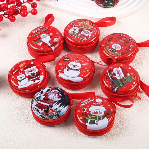 Weihnachten Weißblech Münzbörse Mini Rund Cartoon Reißverschluss Wallet Kinder Süßigkeiten Aufbewahrungstasche Tragbar Klein Kopfhörer Organizer Box