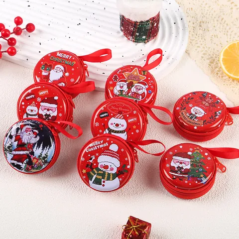 Weihnachten Weißblech Münzbörse Mini Rund Cartoon Reißverschluss Wallet Kinder Süßigkeiten Aufbewahrungstasche Tragbar Klein Kopfhörer Organizer Box