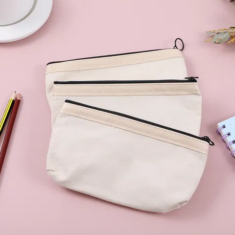 Minimalistische Canvas Federtasche Blanko Reißverschluss Stifttasche Tragbare Schreibwaren Tasche Multifunktionale Reise Make-Up Tasche Für Studenten Schule Büro