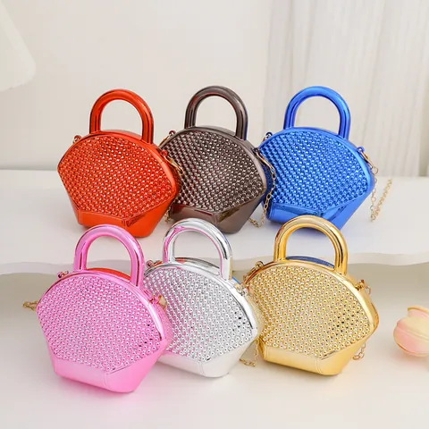 Damen Luxuriös Strass Schloss Form Mini Handtasche Metallisch Abend Clutch Mit Langer Kette Für Bankett Party Hochzeit