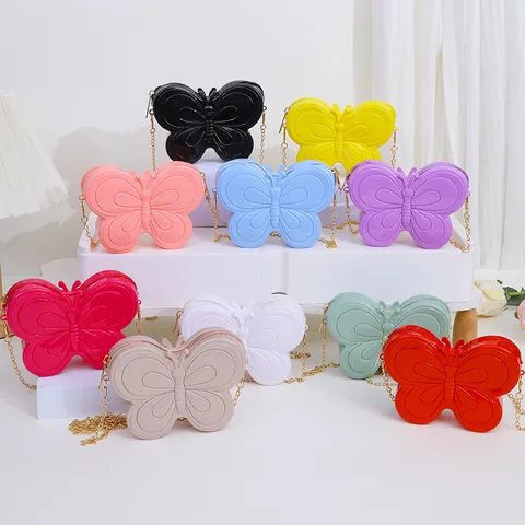 Süße Schmetterling Form Gelee Umhängetasche Für Mädchen Bonbonfarben PVC Mini Kette Schultertasche Kinder Münzbörse