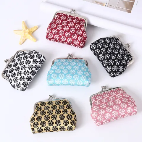 Women Mini Vintage Geometric Printed Coin Purse Retro Kiss Lock Small Wallet Woven Fabric Kiss-Lock Pouch For Coins Keys Cards Gift