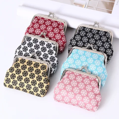 Women Mini Vintage Geometric Printed Coin Purse Retro Kiss Lock Small Wallet Woven Fabric Kiss-Lock Pouch For Coins Keys Cards Gift