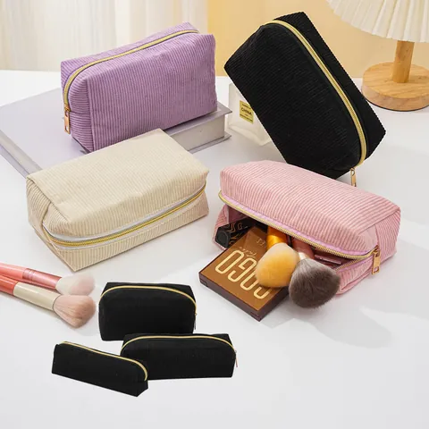 Cord Kosmetiktasche Große Kapazität Tragbarer Kulturbeutel Make-up Aufbewahrungstasche Mäppchen Für Reisen Zuhause Damen