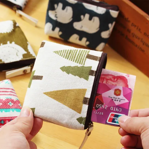 Retro Canvas Coin Purse Small Portable Zipper Storage Bag For Keys Coins Fashion Printed Travel Pouch For Women Men