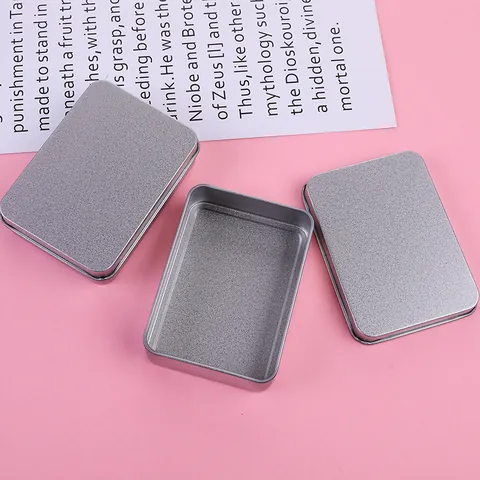 Matte Tinplate Storage Box Rectangular Metal Organizer For Jewelry U Disk Small Card Case Gift Packaging Box Silver Minimalist Tin