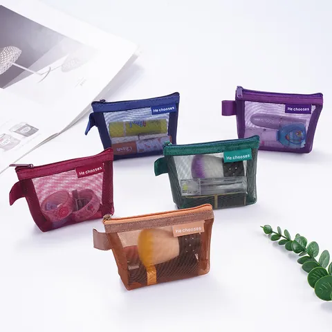 Minimalistische Nylon Mesh 3D Driehoek Portemonnee Draagbare Rits Opbergtas Voor Sleutels Kaarten Lippenstift