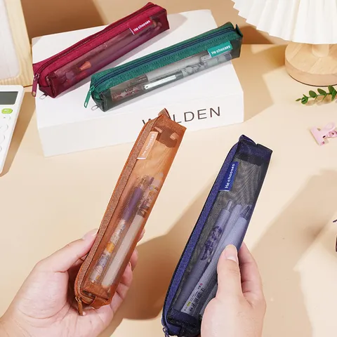 Retro Nylon Gaas Etui Transparant Mini Vierkante Briefpapier Tas Draagbare Multifunctionele Studenten Examen Opbergtas
