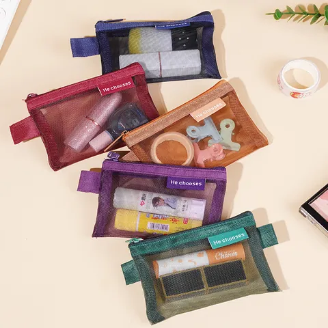Vintage Nylon Netz Quadratische Aufbewahrungstasche Tragbarer Reißverschluss Kleiner Beutel Transparente Mini Münzbörse Reise Make-up Organizer Tasche