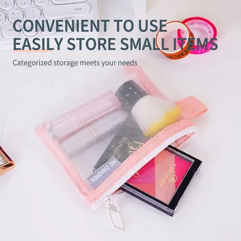 Minimalistisch Transparent Netz Kosmetiktasche Nylon Tragbar Klein Münztäschchen Reißverschluss Aufbewahrungstasche Für Damen Reise Alltag