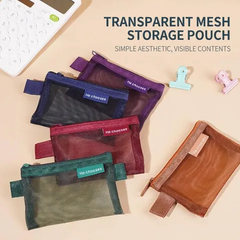 Vintage Nylon Netz Quadratische Aufbewahrungstasche Tragbarer Reißverschluss Kleiner Beutel Transparente Mini Münzbörse Reise Make-up Organizer Tasche