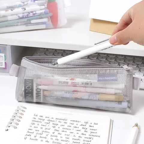 Japanisches Minimalistisches Netz-Federmäppchen Transparentes Nylon Schreibwaren Aufbewahrungstasche Große Kapazität Trapezbeutel Für Studenten Büro