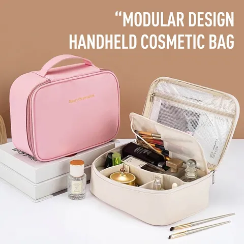 Large Capacity Waterproof PU Leather Cosmetic Bag Portable Travel Toiletry Storage Organizer Handbag For Women Makeup Tools Case