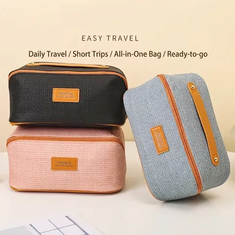 Geflochtene Textur Kosmetiktasche Große Kapazität PU Leder Reise Kulturbeutel Tragbare Kissen Kosmetiktasche Damen