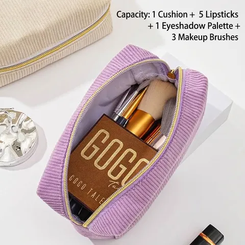 Corduroy Makeup Bag Large Capacity Portable Cosmetic Pouch Travel Toiletry Bag Minimalist Zipper Storage Bag For Women