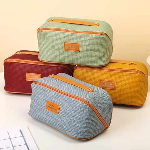 Geflochtene Textur Kosmetiktasche Große Kapazität PU Leder Reise Kulturbeutel Tragbare Kissen Kosmetiktasche Damen