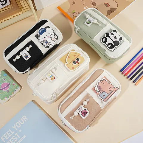 Große Kapazität Capybara Federmäppchen Für Studenten Niedliche Leinwand Schreibwarentasche Mit DIY Klettverschluss Patch Ins Stil Ästhetische Federtasche
