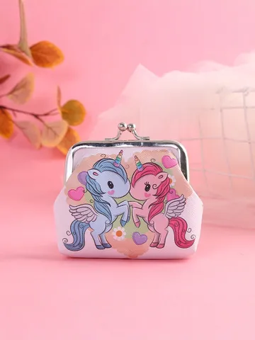 Portamonete a Forma di Unicorno per Bambini Carino Mini Portamonete con Chiusura a Scatto Borsa in PVC per Monete e Chiavi