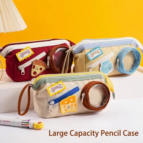 Estuche de Lona de Colores Lindos de Gran Capacidad Estilo Ins Caja de Papelería Con Ventana Transparente Para Niñas
