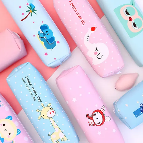 Süßes Cartoon Tier PU Leder Federmäppchen Tragbare Studenten Schreibwaren Reißverschluss Tasche Für Jungen Mädchen Schule Büro
