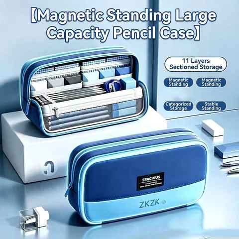 Große Kapazität Magnetische Stehend Mäppchen Mehrschichtige Schreibwaren Tasche Organizer Für Schüler Jungen Mädchen