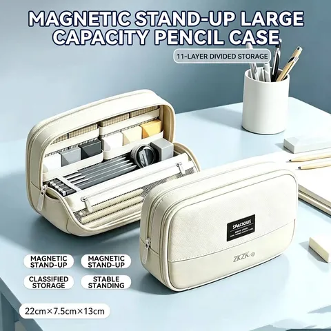 Große Kapazität Magnetische Stehend Mäppchen Mehrschichtige Schreibwaren Tasche Organizer Für Schüler Jungen Mädchen