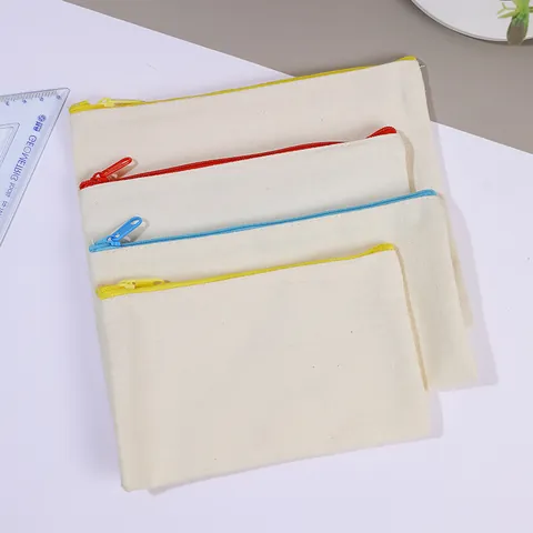 DIY Painting Canvas Zipper Pouch Pencil Case Stationery Makeup Cosmetic Storage Bag Blank Cotton Canvas Bag For Students Gift