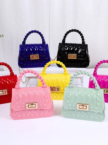 Damen Mini Jelly Tasche Bonbonfarben Nieten Handtasche Mit Kette Umhängetasche Gesteppt ABS Kleine Geldbörse Für Street-Fashion