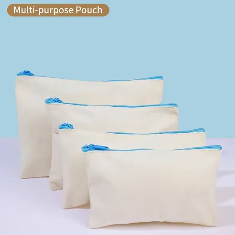 DIY Painting Canvas Zipper Pouch Pencil Case Stationery Makeup Cosmetic Storage Bag Blank Cotton Canvas Bag For Students Gift