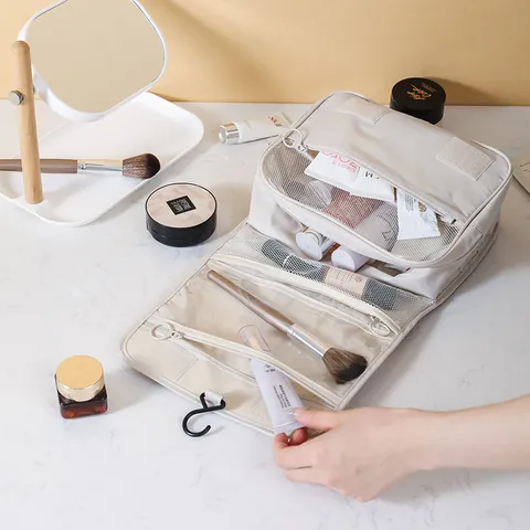 Hängender Reise Kulturbeutel Für Damen Wasserdicht Polyester Make-Up Organizer Tasche Tragbare Waschbeutel Mit Vielen Fächern Und Haken