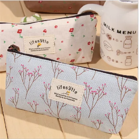 Pastoral Floral Leinwand Federmäppchen Große Kapazität Schreibwaren Aufbewahrungstasche Tragbarer Schul Büro Organizer