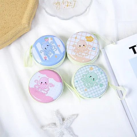 Cartoon Tier Weißblech Runde Geldbörse Tragbare Mini Metall Brieftasche Reißverschluss Aufbewahrungstasche Für Damen Kopfhörer Organizer
