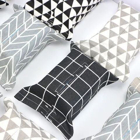 Japanse Katoen Linnen Tissuebox-hoes Voor Auto Thuis Woonkamer Badkamer Minimalistisch Geometrisch Rooster Driehoek Patroon Tas