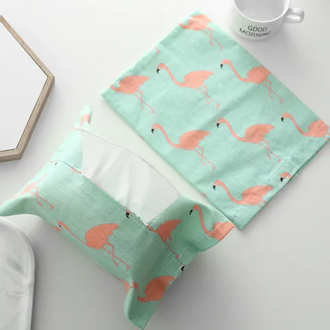 Japanse Katoen Linnen Zakdoekdoos Cover Cartoon Flamingo Ijsbeer Print Stof Zakdoekhouder Tas Voor Thuis Auto Decor
