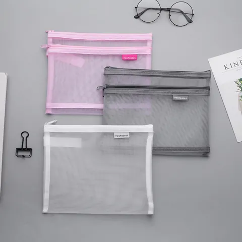 Minimalistische Transparante Nylon Maas Documententas Draagbare Documentenzak Met Rits Voor Studenten Examen Kantoorbenodigdheden Briefpapier Opslag