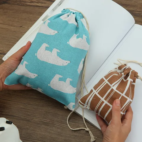 Sacco con Coulisse in Lino di Cotone Motivo Fenicottero Orso Polare Custodia da Viaggio Riutilizzabile Borsa Portaoggetti Casa
