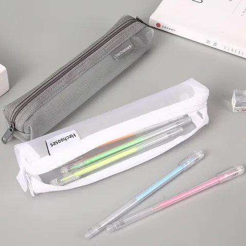 Minimalistisch Transparant Gaas Etui Draagbare Mini Vierkant Briefpapier Opbergtas Voor Studenten Examen Kantoor School