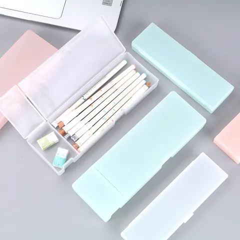 Estuche para Lápices de PP Translúcido Esmerilado Minimalista Caja de Almacenamiento de Papelería Multifuncional Creativa para Estudiantes Oficina Escuela