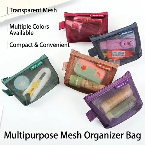 Portable Nylon Mesh Triangle Coin Purse Mini Storage Bag For Cards Keys Makeup Small Zipper Pouch For Women Kids Travel Everyday