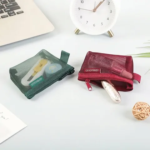 Portable Nylon Mesh Triangle Coin Purse Mini Storage Bag For Cards Keys Makeup Small Zipper Pouch For Women Kids Travel Everyday