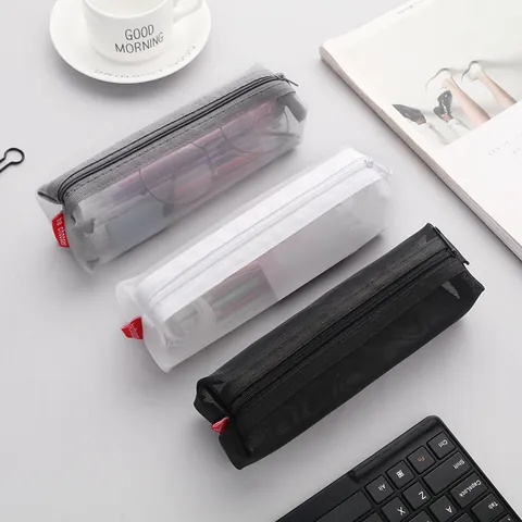 Minimalistisch 3D Transparant Gaas Etui Nylon Grote Capaciteit Rits Briefpapier Opbergtas Voor Studenten Kantoor Examen