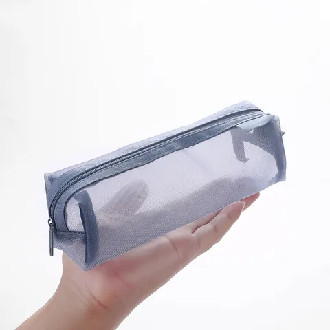 Large Capacity Transparent Mesh Pencil Case Minimalist Nylon Portable Student Stationery Storage Bag Zipper Pencil Pouch For School Office